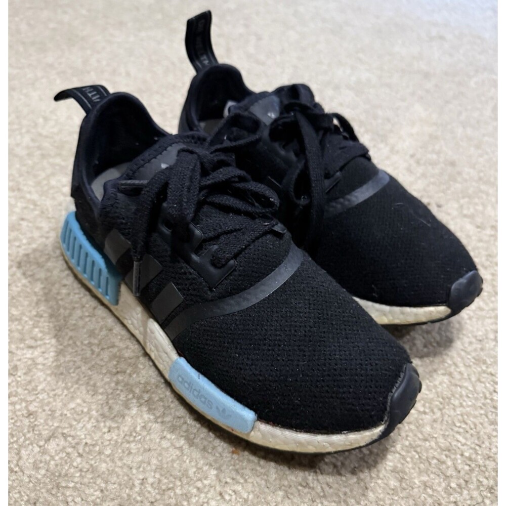 Adidas NMD R1 Womens 7 Black Blue Boost Athletic Running Walking Sneakers Shoes